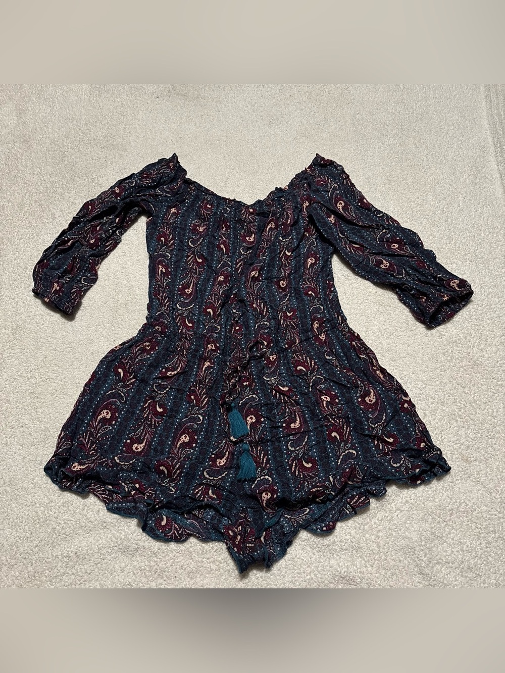 Women’s Navy Paisley Off-Shoulder Peasant Top